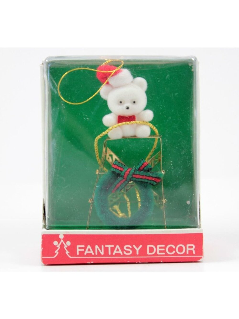 Fantasy Decor Brass Gold-Dipped Christmas Ornament Bear on Ladder w/Box